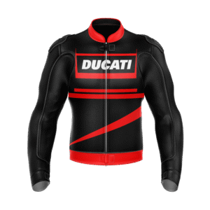 Repsters-Ducati-Motorcycle-Leather-Jacket – Black-&-Red-MotoGP-Racing-Gear-Front-Original