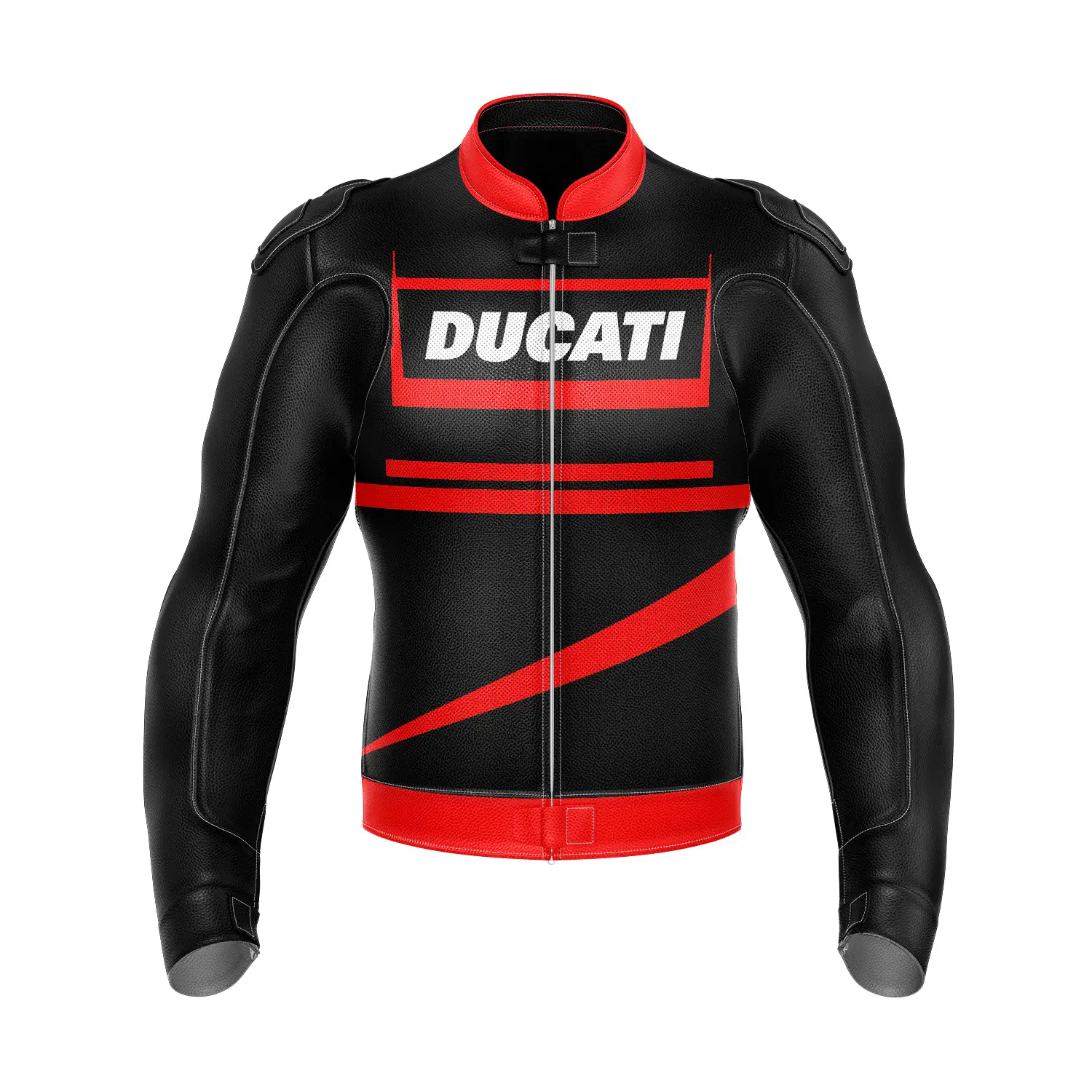Repsters-Ducati-Motorcycle-Leather-Jacket-Black-Red-MotoGP-Racing-Gear-Front