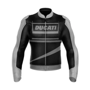 Ducati-Motorcycle-Leather-Jacket-Black-Silver-MotoGP-Racing-Gear-Front