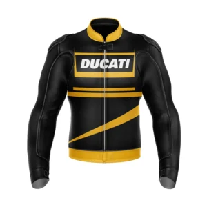 Ducati-Motorcycle-Leather-Jacket-Black-Yellow-MotoGP-Racing-Gear-Front