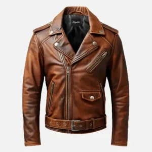 Men’s Vintage Brown Biker Leather Jacket | Distressed Motorcycle Style | Asymmetrical Zipper | Genuine Sheep Leather | Retro Moto Fashion